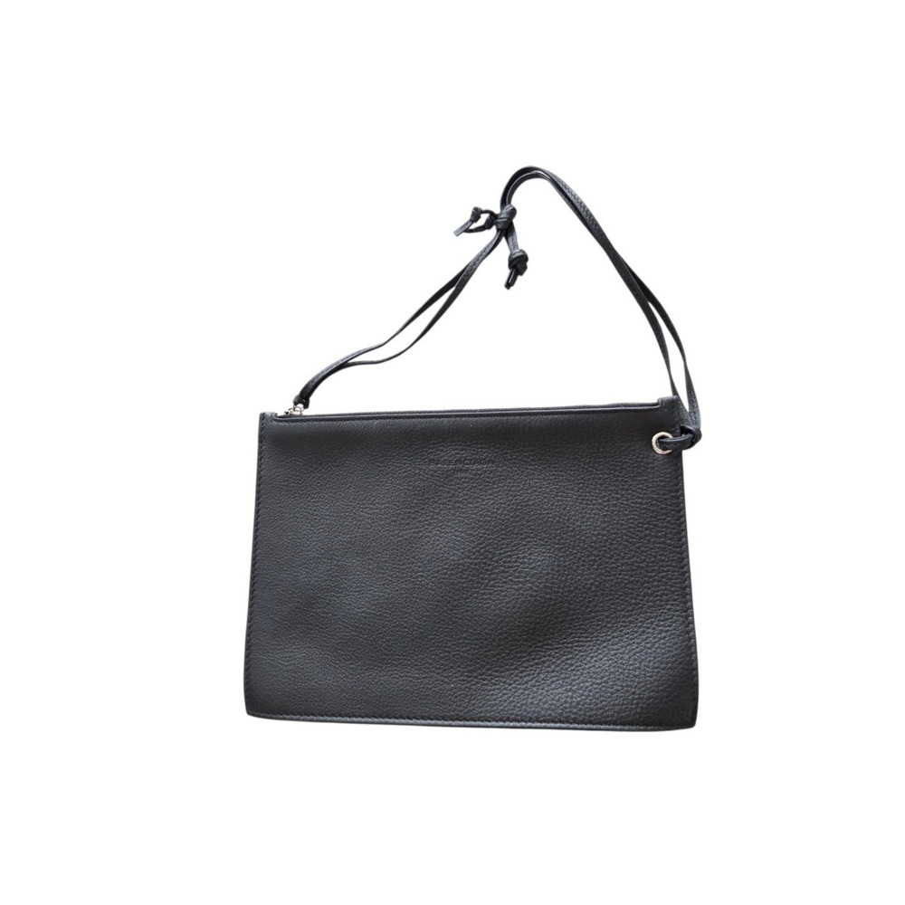 Balenciaga Paris Black Pebbled Leather Zip Clutch Pouch Wristlet Bag Small 9x6